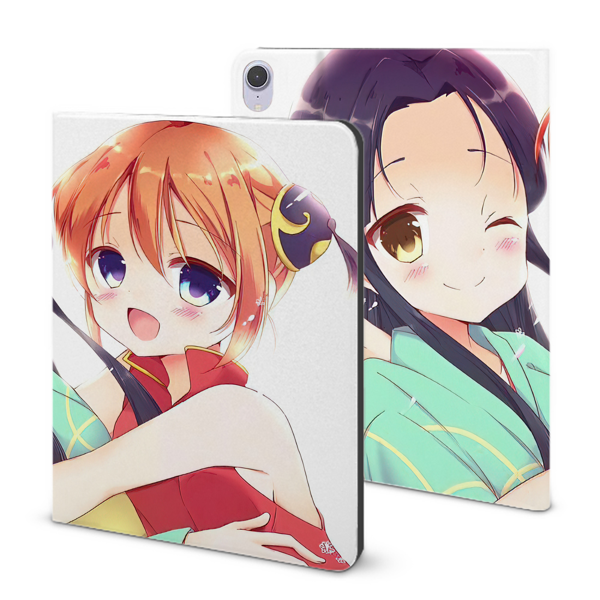 ぎんたま 坂田銀時（さかたぎんとき） 神楽 志村新八（しむら しんぱち） GINTAMA Sakata Gintoki Kagura Shimura Shinpachi IPad ケース ブック型 PUレザー TPU 耐衝撃 軽量 薄型 ペン収納なし 全面保護 IPad 各モデル対応